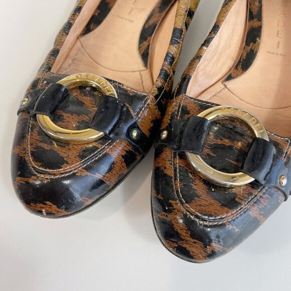 Casadei Womens Leopard Shoes Patent Leather Gold Tone Ring Brown 8 Animal Print - Picture 3 of 13